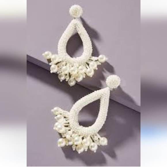 Anthro Deepa Gurnani Earrings Pearls Beaded Teardrop Tassel Bridal Formal - Picture 3 of 15